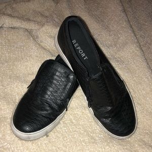 Slip on faux snake skin patterned shoes